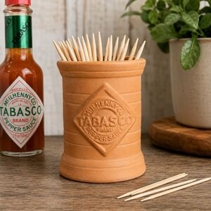Vintage Tabasco Ceramic Toothpick Holder Terracotta Mini Crock Bottle Stand 3"